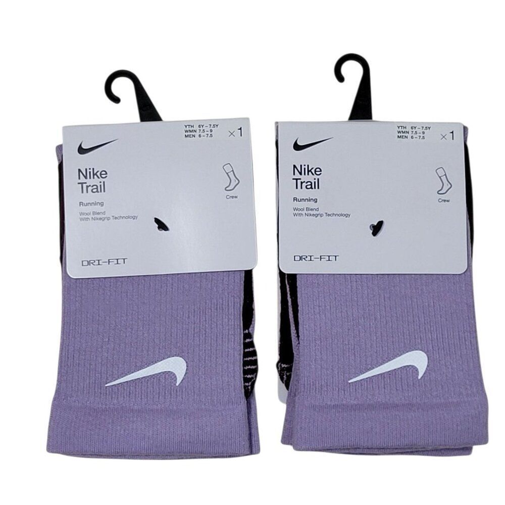 Nike Trail Running Crew Socks Wool Blend Unisex Women 7.5-9 Men 6-7.5 - LOT OF 2